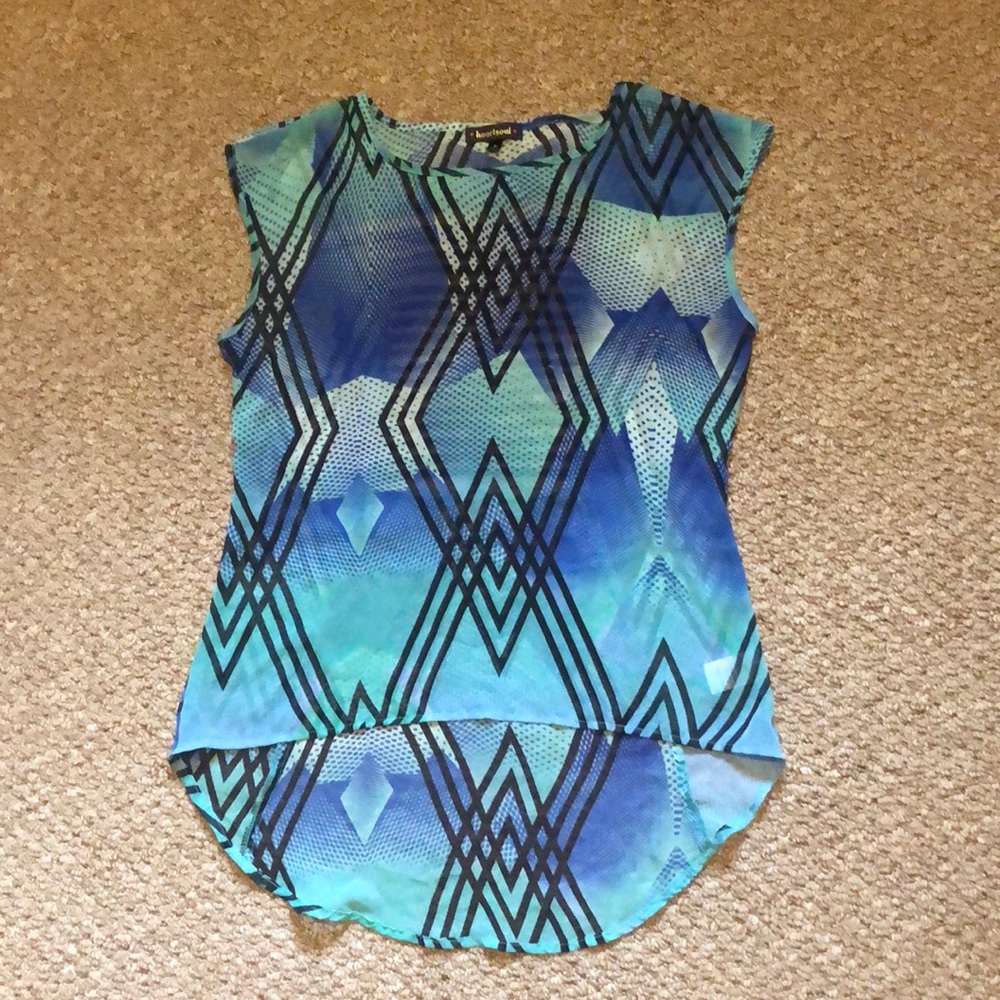 Teal and blue sheer top